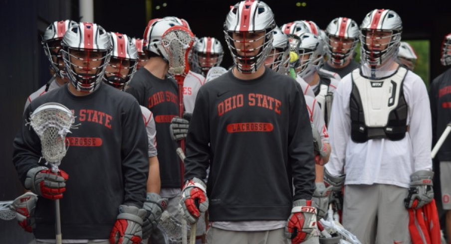 Ohio State men's lacrosse warming up for the NCAA Championship game against Maryland.