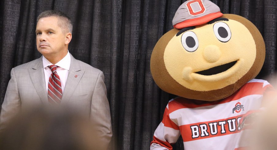 Chris Holtmann waits to be introduced as Ohio State's next head coach. 