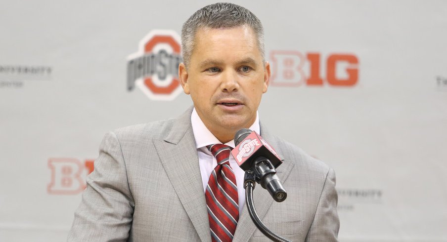 New Ohio State coach Chris Holtmann takes the podium for the first time. 