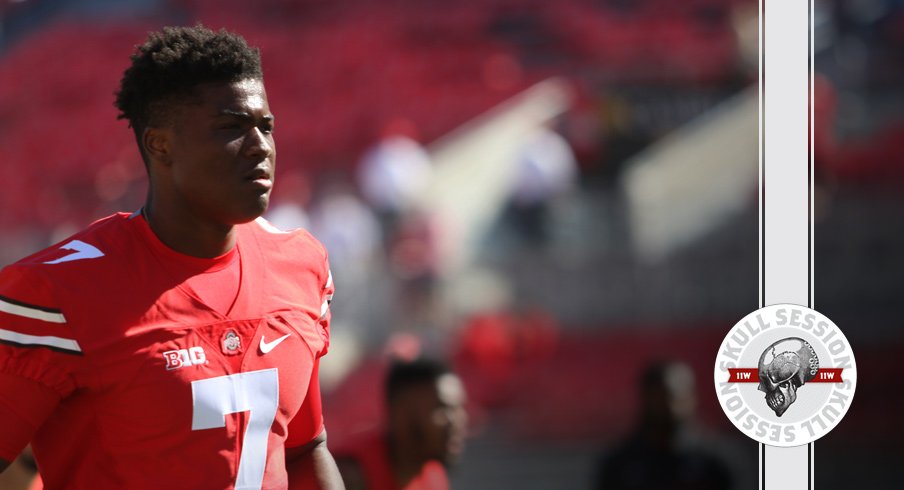 Dwayne Haskins looks over the July 14 2017 Skull Session