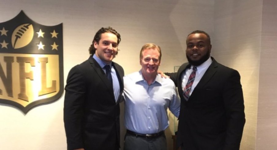 Nick Bosa, Roger Goodell, and Tracy Sprinkle