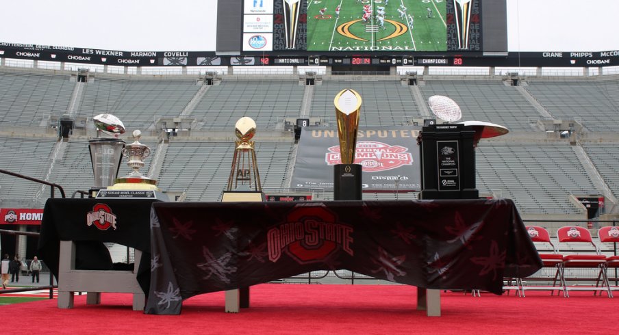 National championship trophies from 2014