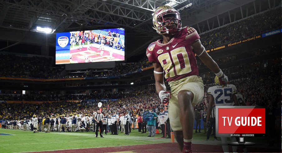 Dec 30, 2016; Miami Gardens, FL, USA; Florida State Seminoles wide receiver Nyqwan Murray (80) reacts after making a touchdown in front of Michigan Wolverines safety Dymonte Thomas (25) during the second half at Hard Rock Stadium. Mandatory Credit: Steve Mitchell-USA TODAY Sports