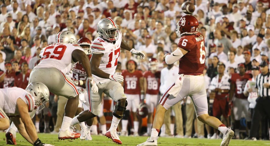 Ohio State linebacker Jerome Baker (17) and Oklahoma quarterback Baker Mayfield (6) are among the players set to do battle again this year in Saturday's game.