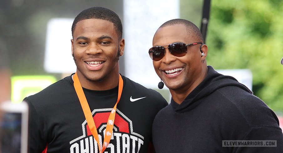 Five-star defensive end prospect Micah Parsons on the set of ESPN's College GameDay with Buckeye legend Eddie George.