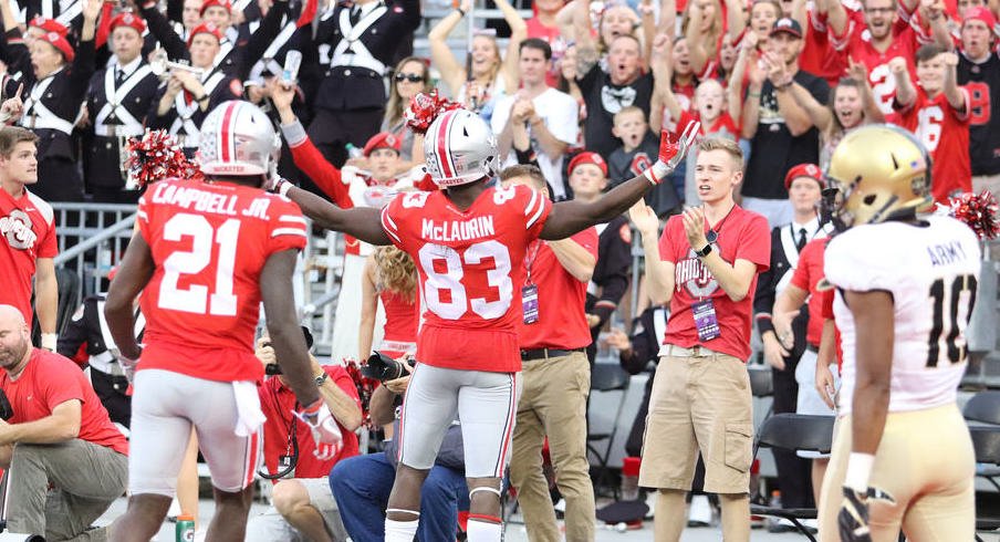 Terry McLaurin celebrates after scoring Ohio State's fourth touchdown of the game.