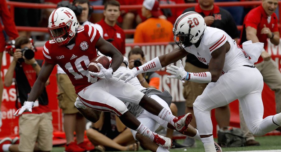 Nebraska's JD Spielman makes a catch against Northern Illinois.