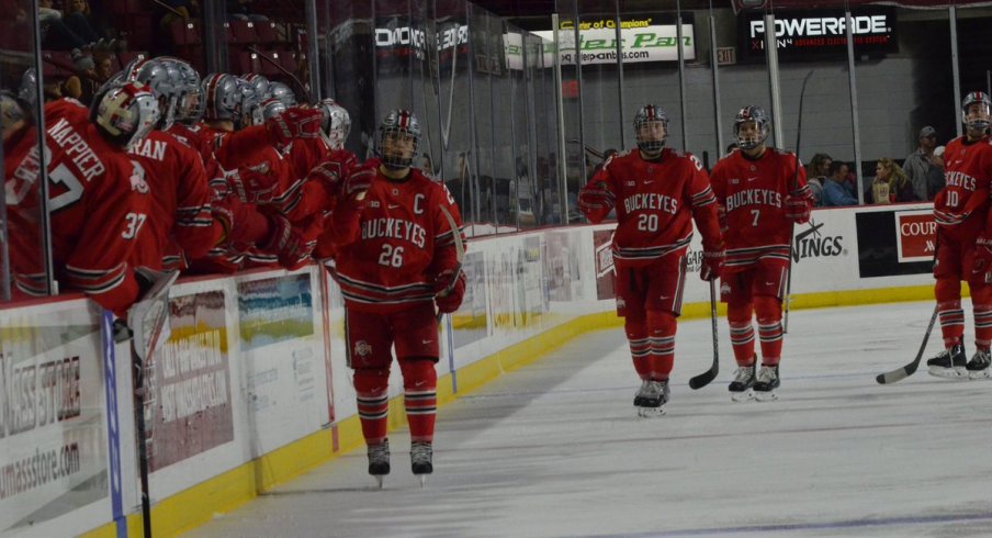 Glove taps for one of Mason Jobst's two goals. Ohio State defeats UMass, 3-1.