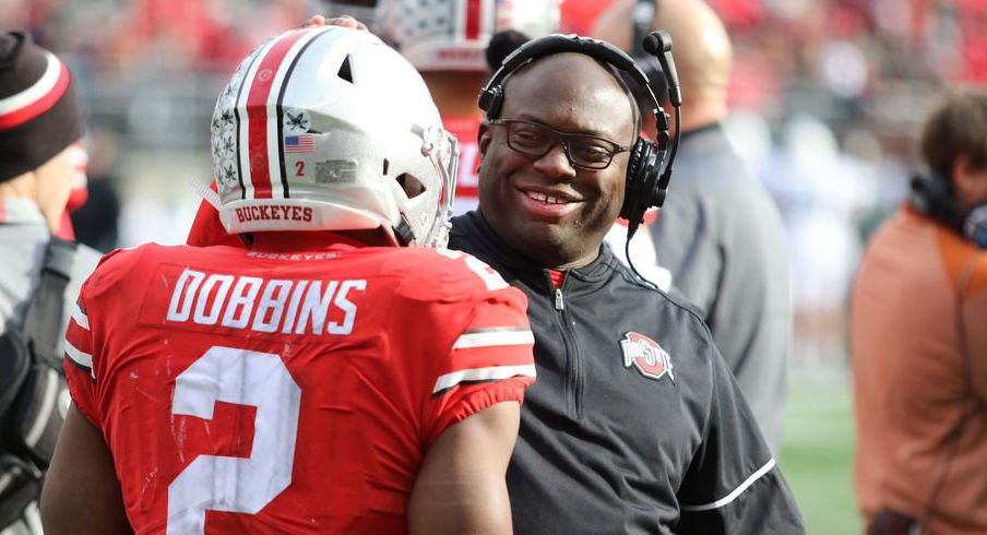 J.K. Dobbins and Ohio State running backs coach Tony Alford had reason to smile on Saturday.