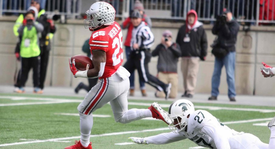 Mike Weber exploded for two long touchdown runs against the Spartans' vaunted rush defense.