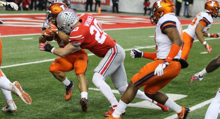 Pete Werner introduced himself to this poor kickoff return man for Illinois. 