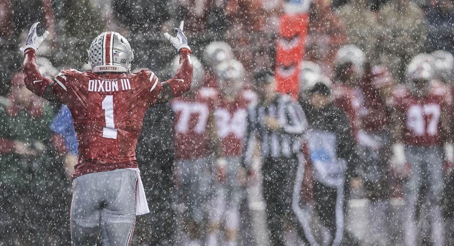 Johnnie Dixon in the rain at Ohio Stadium.