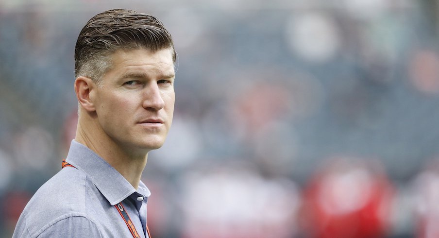 Ryan Pace of the Chicago Bears is one of four NFL general managers attending Saturday's game.