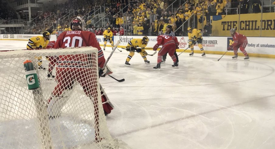 The men's hockey Buckeyes and the Michigan Wolverines prepare for battle.