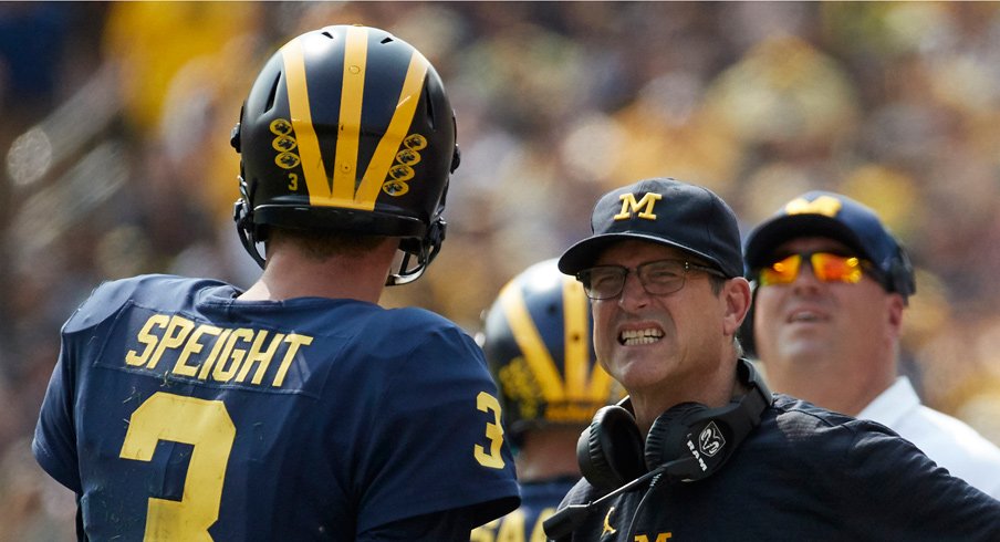 Jim harbaugh and Wilton Speight