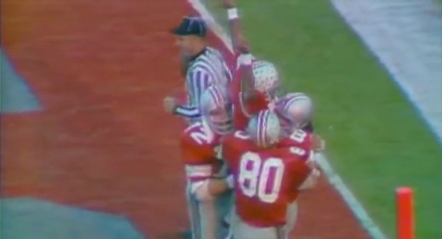 Cornelius Greene celebrates a touchdown in the 1974 Rose Bowl