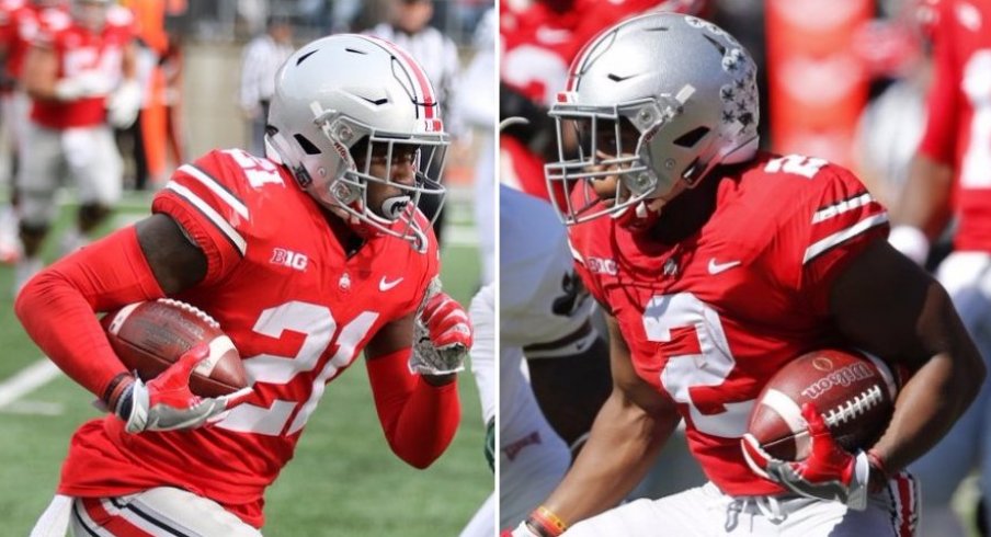 Parris Campbell and J.K. Dobbins each have over 1,000 all-purpose yards in 2017 with one game to play. (Dobbins photo: Joe Maiorana-USA TODAY Sports)