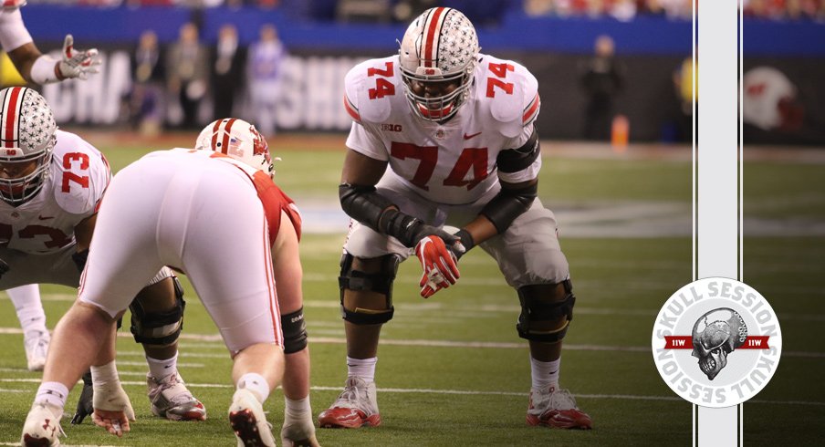 Jamarco Jones prepares to block for the December 16 2017 Skull Session