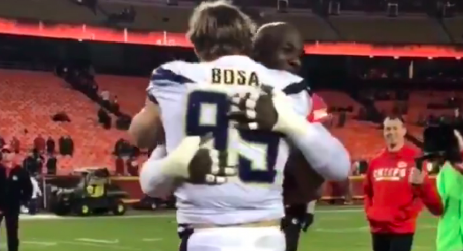 bosa and hali hug after the Chiefs-Chargers game 12/16/17