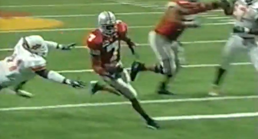 Former Ohio State wideout Ted Ginn rushes for a touchdown in the 2004 Alamo Bowl against Oklahoma State