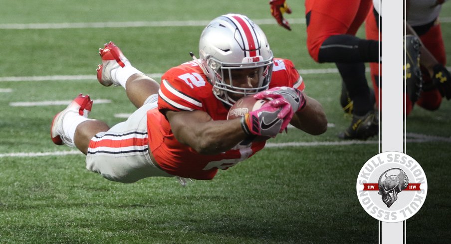 J.K. Dobbins dives on the January 5th 2018 Skull Session