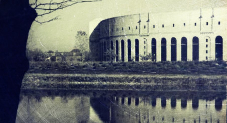 ohio stadium, on the banks of the olentangy