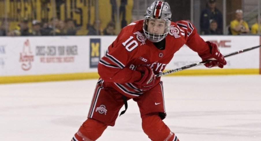 Ohio State forward John Wiitala tees up a shot against Michigan. 