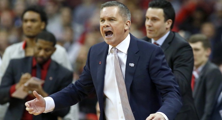Jan 25, 2018; Columbus, OH, USA; Ohio State Buckeyes head coach Chris Holtmann reacts to a call in the first half against the Penn State Nittany Lions at Value City Arena. Mandatory Credit: Joe Maiorana-USA TODAY Sports