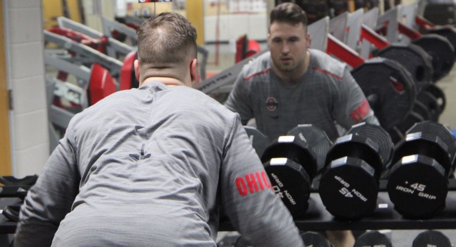 Zach Turnure working out in Ohio State's weight room on Feb. 12.