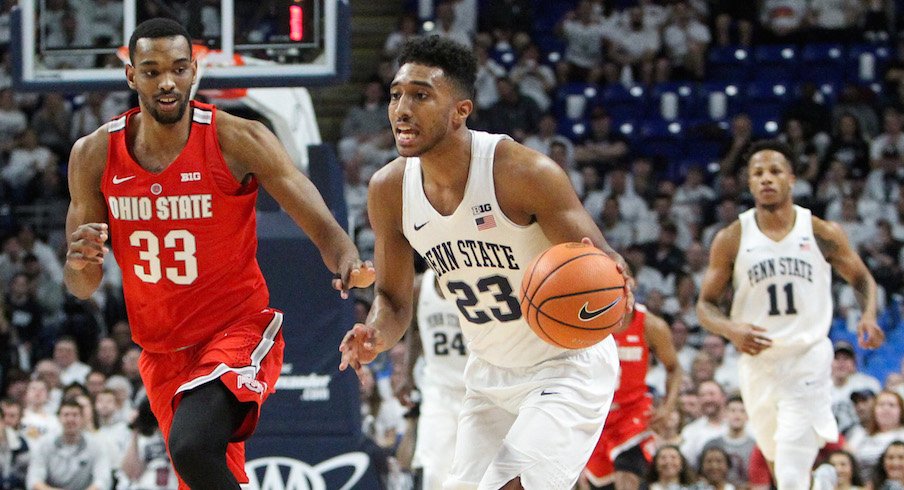 Penn State's Josh Reaves dribbles ahead of Ohio State's Keita Bates-Diop.