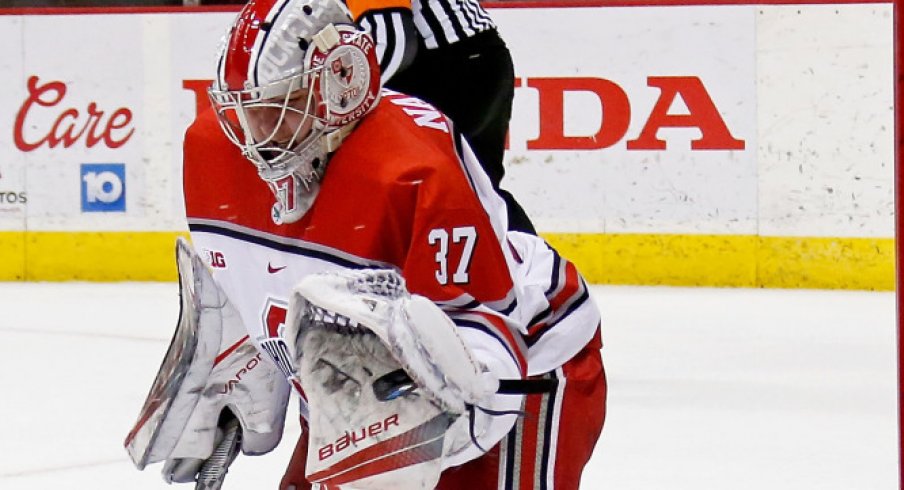 Buckeye freshman goaltender Tommy Nappier earned his first career shutout against Wisconsin.