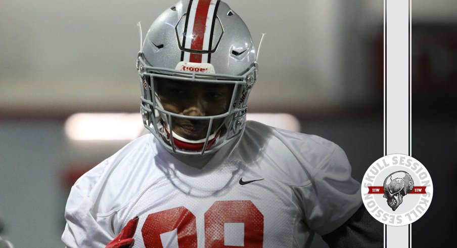 Malik Harrison grins at the March 10, 2018 Skull Session