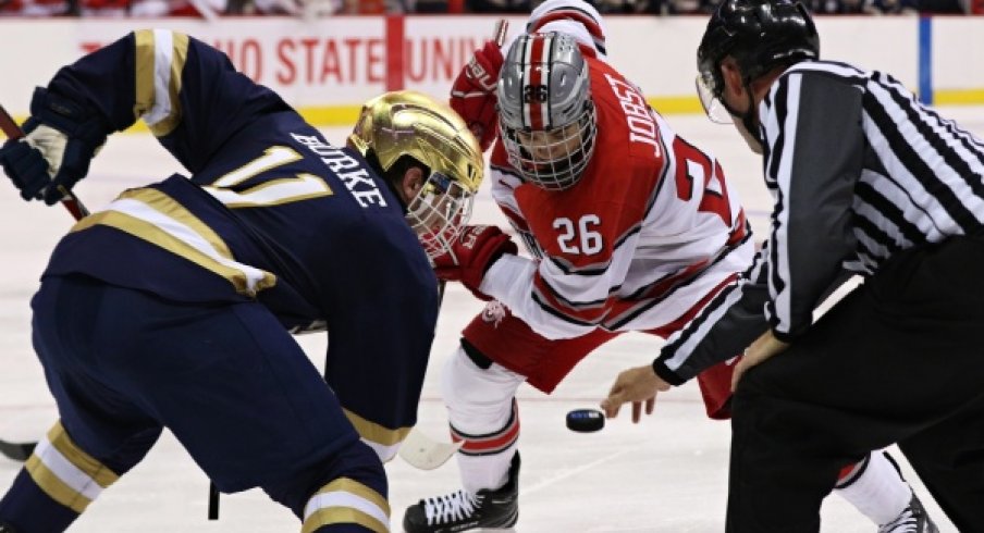 Buckeye forward Mason Jobst faces off against Notre Dame's Cal Burke.