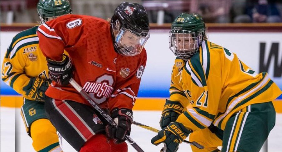 Ohio State defender Lauren Boyle skates against Clarkson in an NCAA Semifinal matchup.