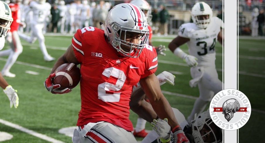 J.K. Dobbins stiff arms the March 20th 2018 Skull Session