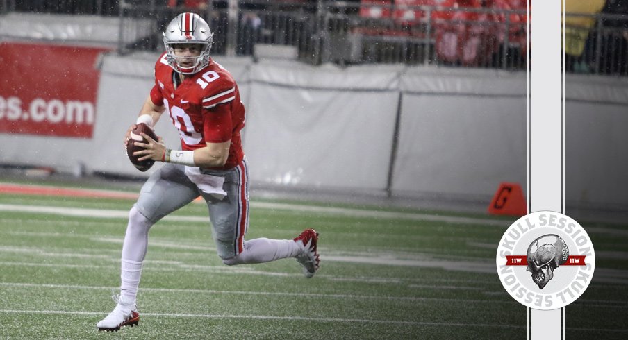 Joe Burrow runs to the April 6 2018 Skull Session.