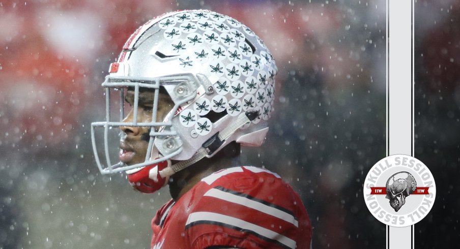 Jeffrey Okudah waits in the rain for the May 17 2018 Skull Session