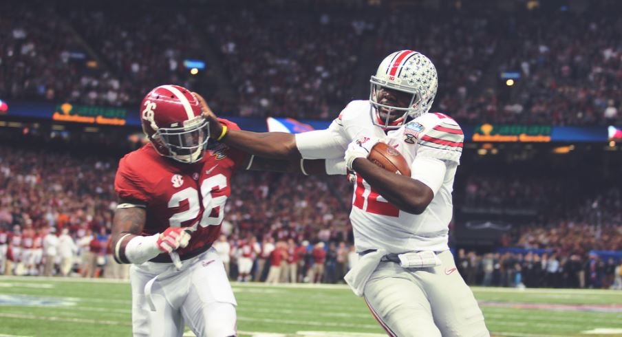 Ohio State's Cardale Jones with the stiff arm in the 2014 Sugar Bowl