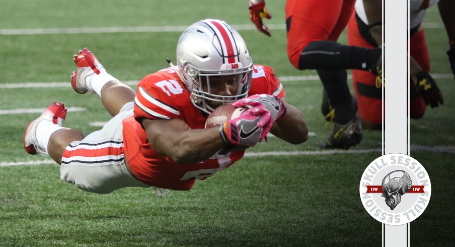 J.K. Dobbins dives for the June 23, 2018 Skull Session.