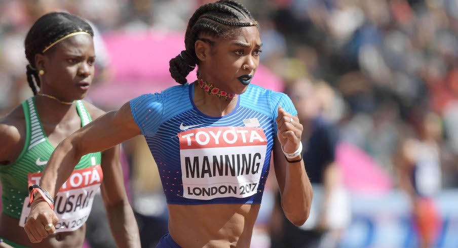 Christina Manning competing in the 2017 IAAF World Championships.