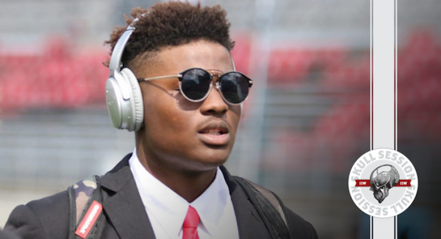 Dwayne Haskins blocks out today's Skull Session with his sunglasses.