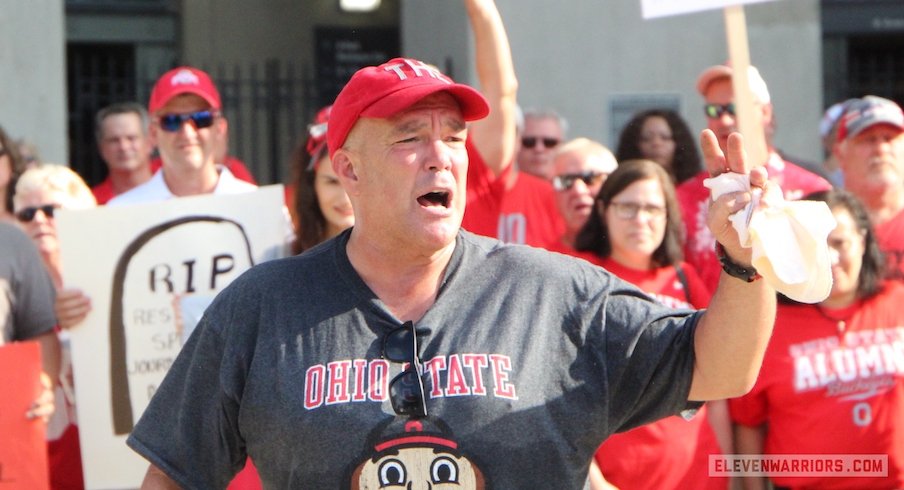 Tennessee Jeff leading the rally outside Ohio Stadium.