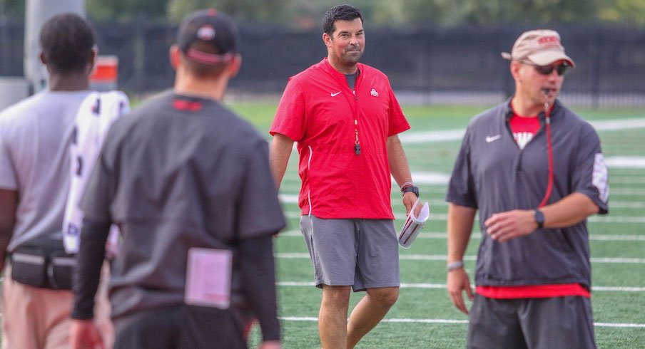 Ryan Day and Mickey Marotti during fall camp.