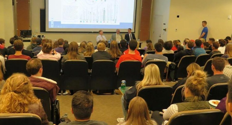 Members of Alexander Hamilton Society listen in during a discussion of North Korea's nuclear arsenal.