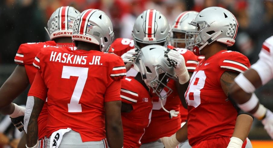 Ohio State players celebrate against Rutgers