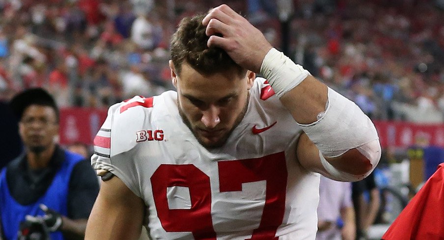 Nick Bosa is out after suffering an abdominal injury