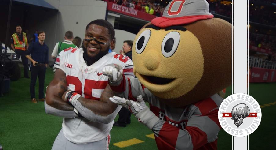 Mike Weber celebrates with Brutus in today's Skull Session.