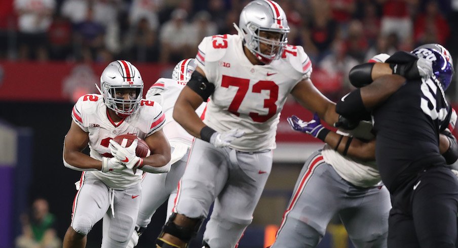 Michael Jordan blocking for J.K. Dobbins against TCU.