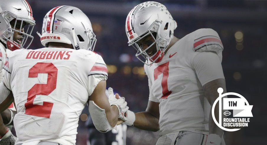 J.K. Dobbins and Dwayne Haskins - Tim Heitman-USA TODAY Sports