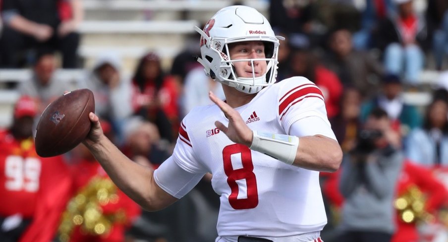 Oct 13, 2018; College Park, MD, USA; Rutgers Scarlet Knights quarterback Artur Sitkowski (8) passes against the Maryland Terrapins at Capital One Field at Maryland Stadium. Mandatory Credit: Mitch Stringer-USA TODAY Sports